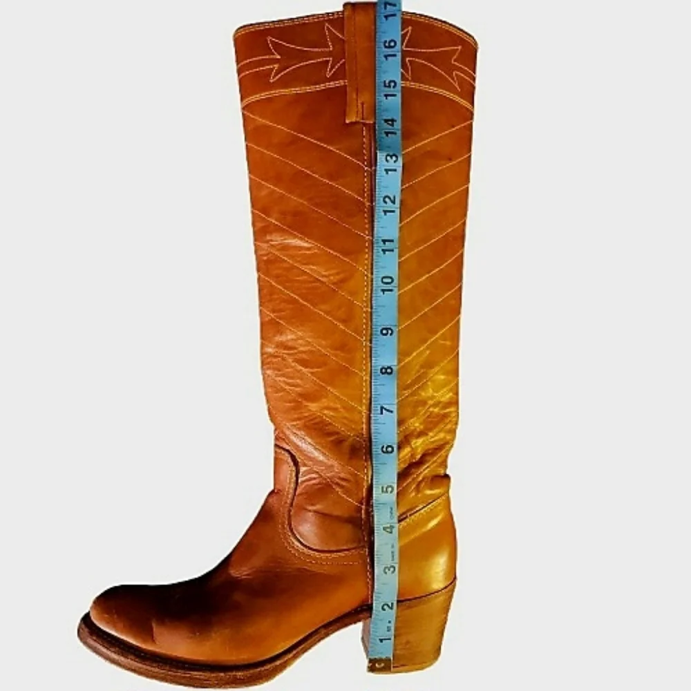 Frye Brown Knee High Leather Heeled Boots 7B - Picture 8 of 10